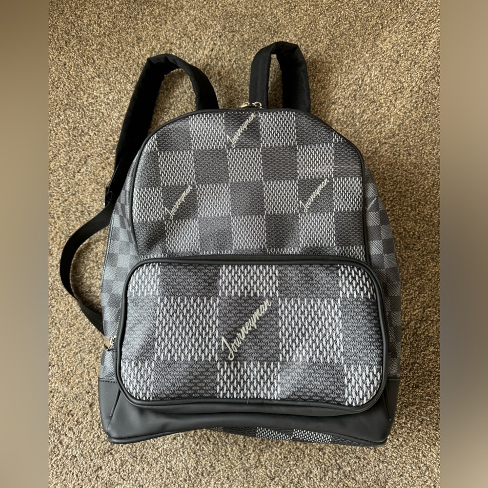 Journeyman Collection Vegan Leather Checked Print Backpack